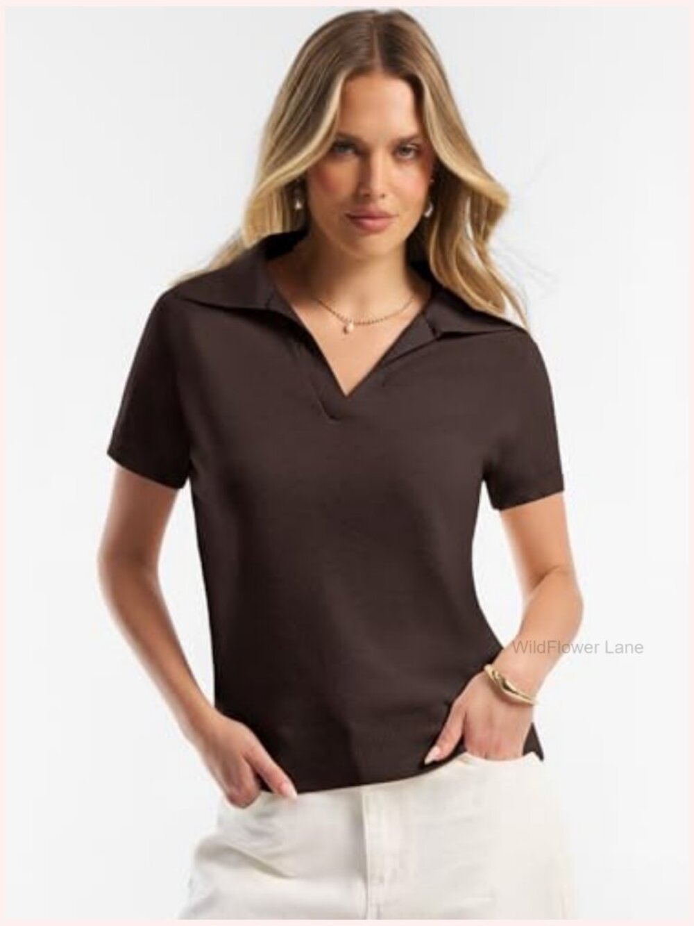 Short Sleeve Wool Blend Polo V Neck Sweater Dressy Top Business Casual View 2